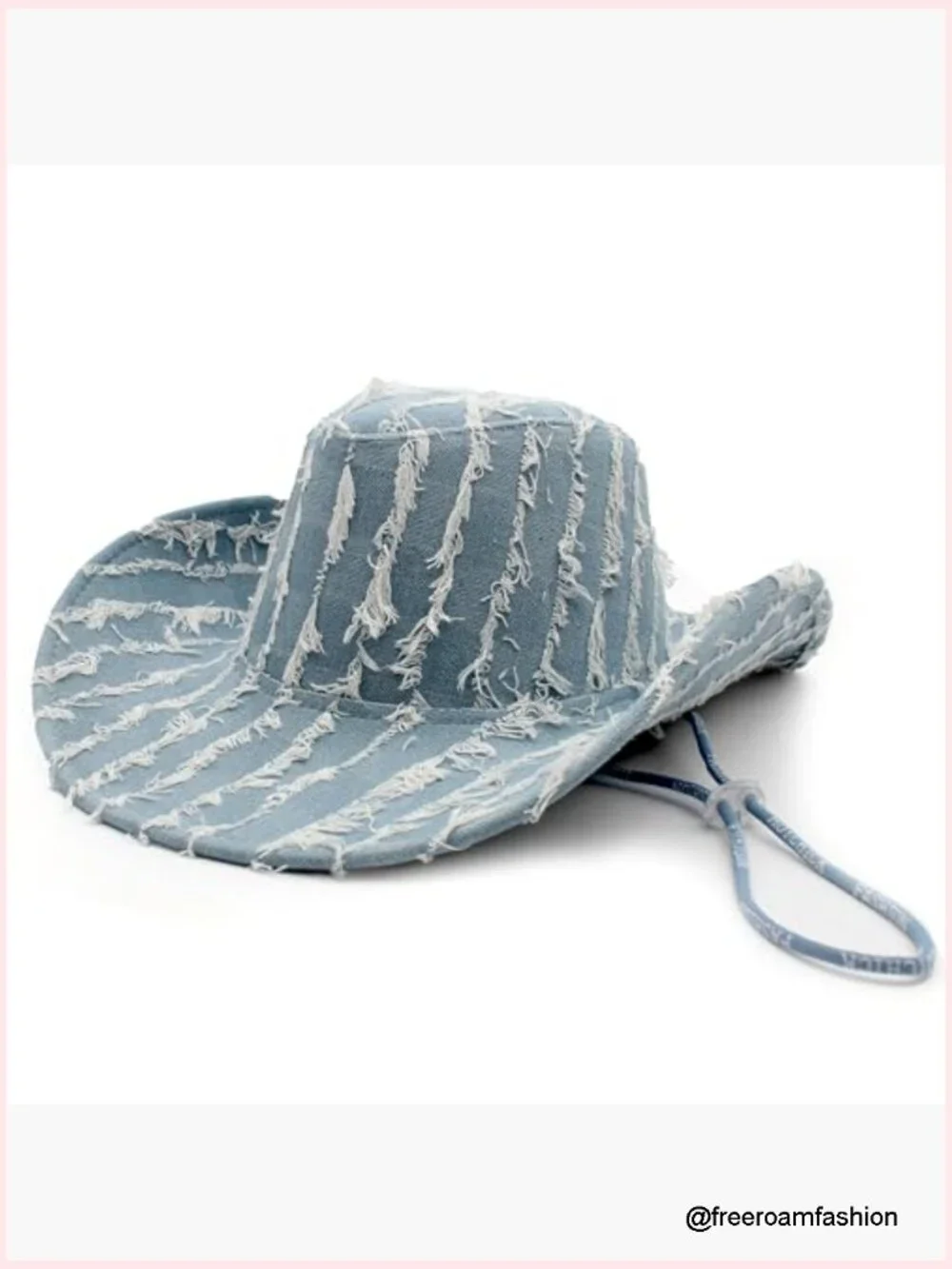 Vintage Denim Cowboy Hat with Chin Strap for Western Parties